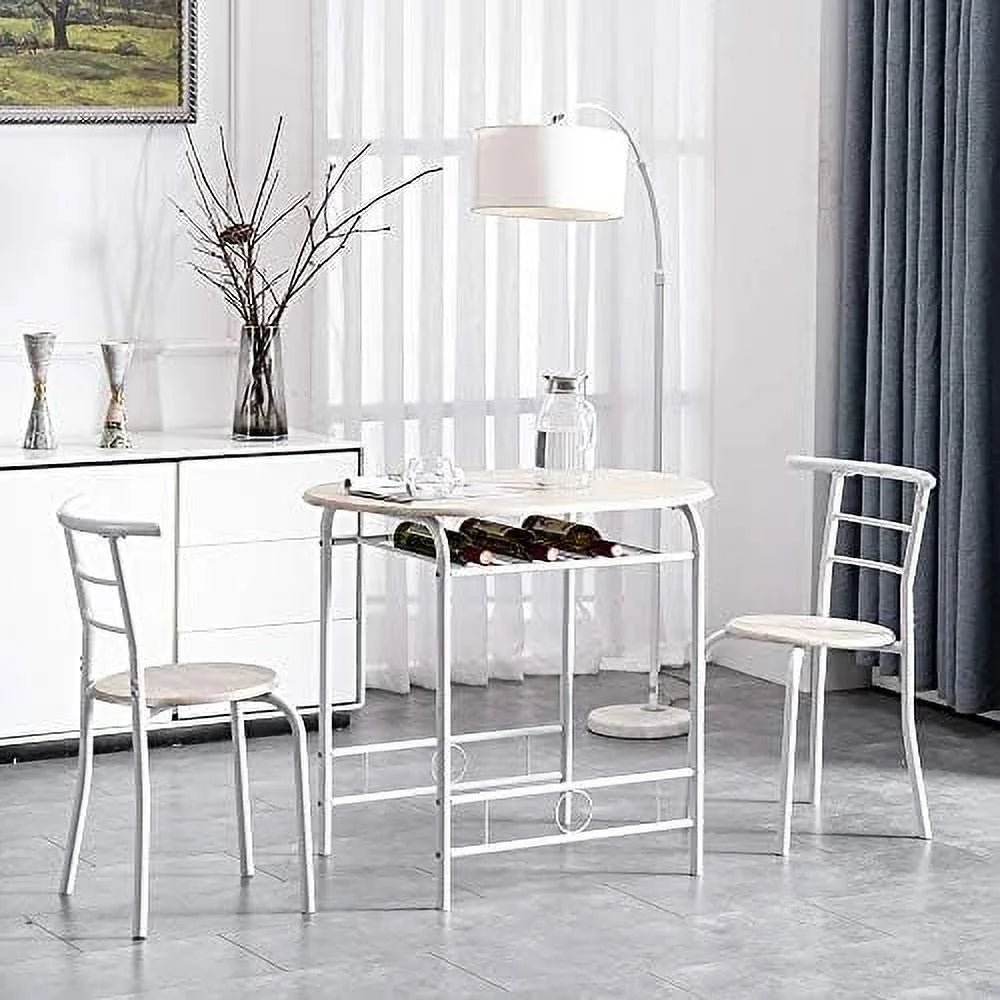 Compact Dining Table Set with Rack (Oak and White) J852