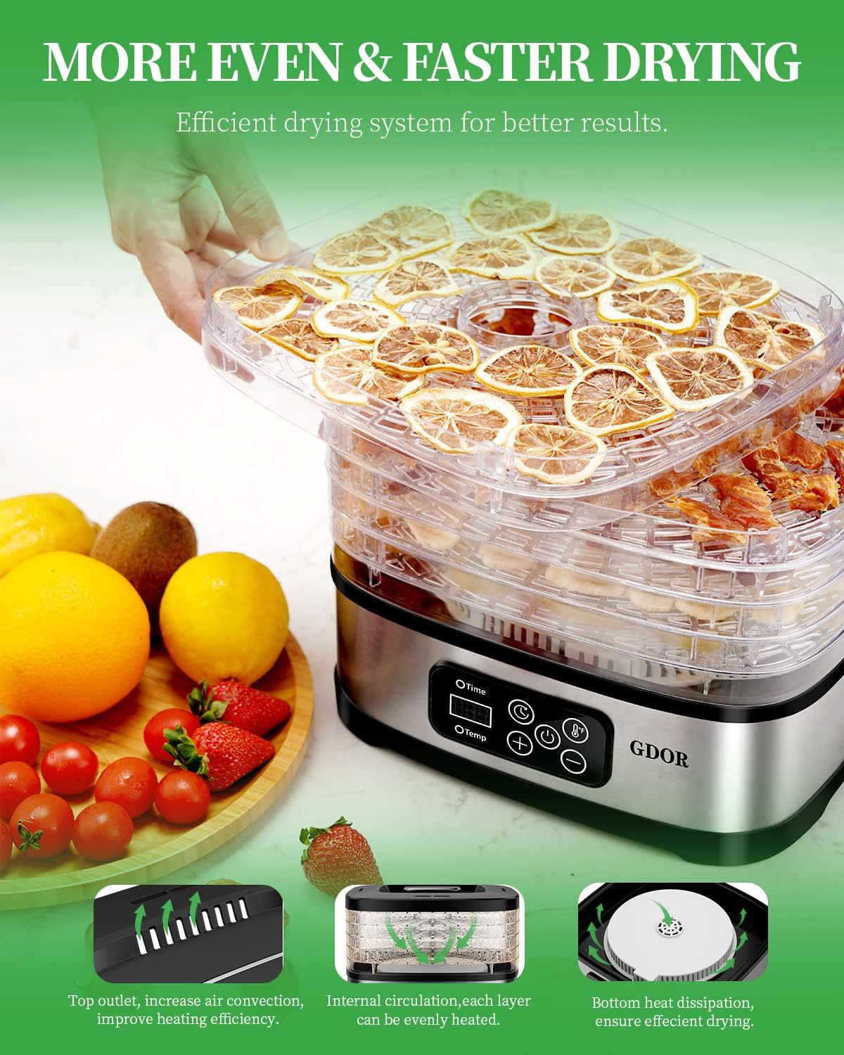 5-Tray Food Dehydrator with Adjustable Temperature & 72H Timer A471