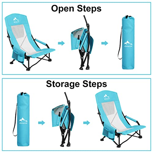 Folding Beach Chair, High Back Low Seat Lightweight Chairs, Full Mesh Back, 2 Pcs N104