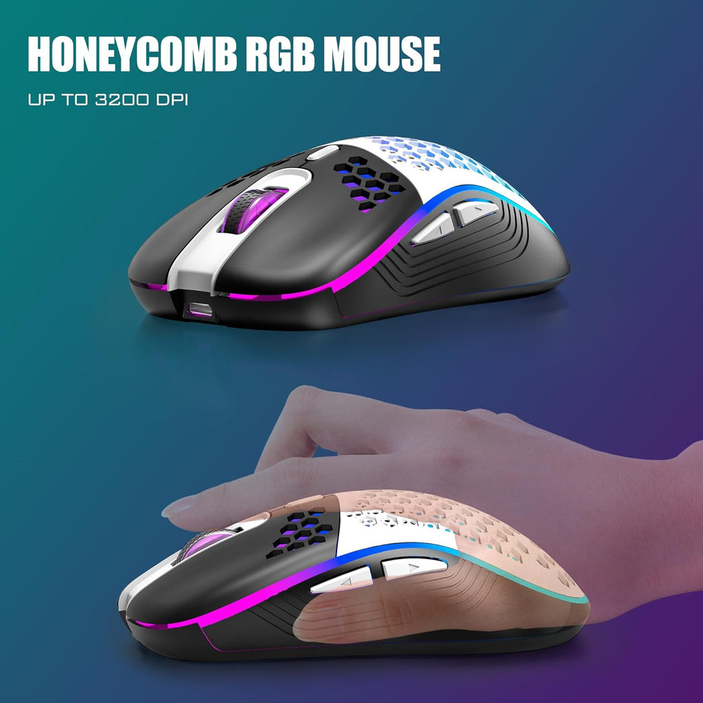 Wireless Keyboard and Mouse Combo, Rainbow Backlit Rechargeable, 75% Layout TKL Ultra Compact Gaming Keyboard & Lightweight 3200 DPI Optical Mouse (Black-White) M288