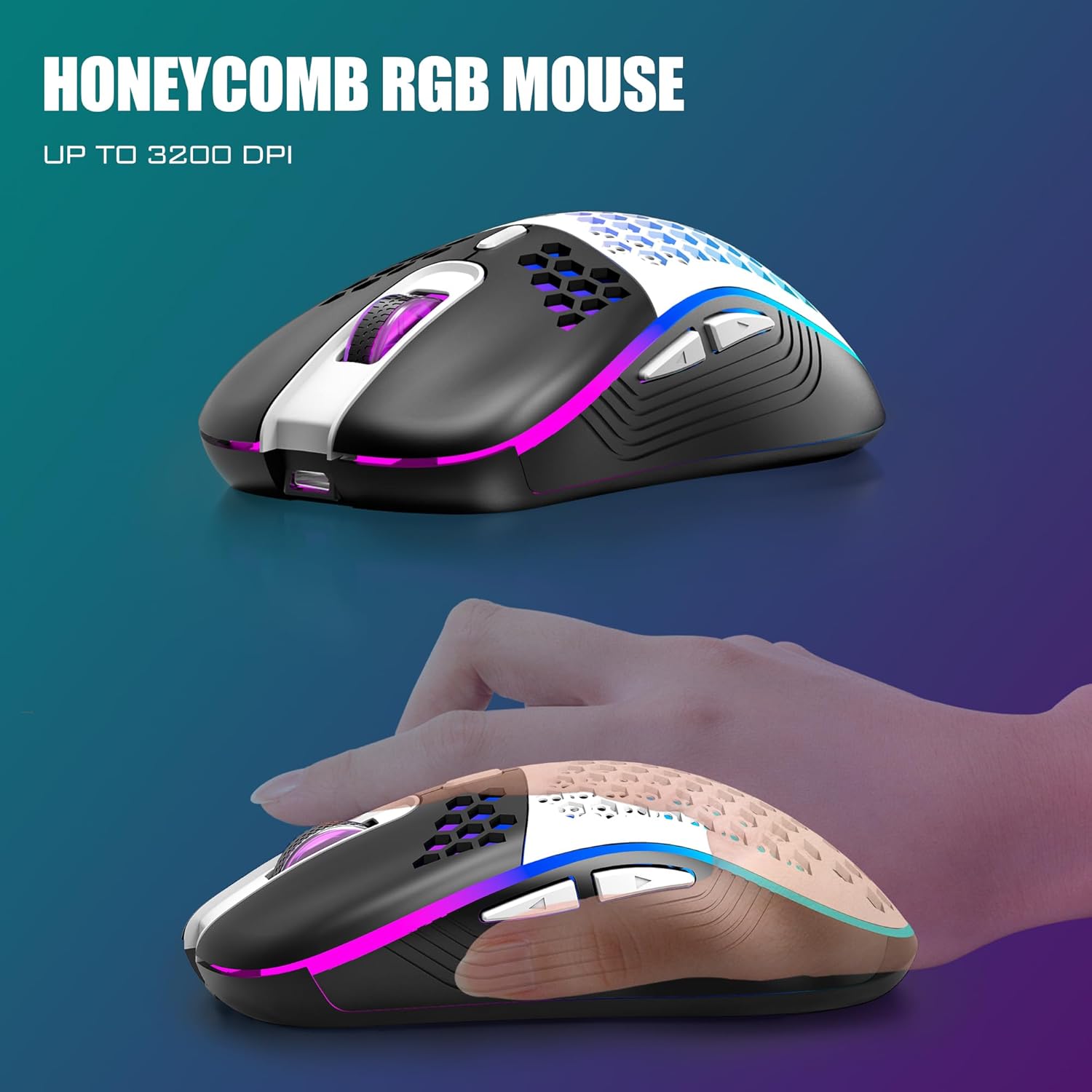 Wireless Keyboard and Mouse Combo, Rainbow Backlit Rechargeable, 75% Layout TKL Ultra Compact Gaming Keyboard & Lightweight 3200 DPI Optical Mouse (Black-White) M288