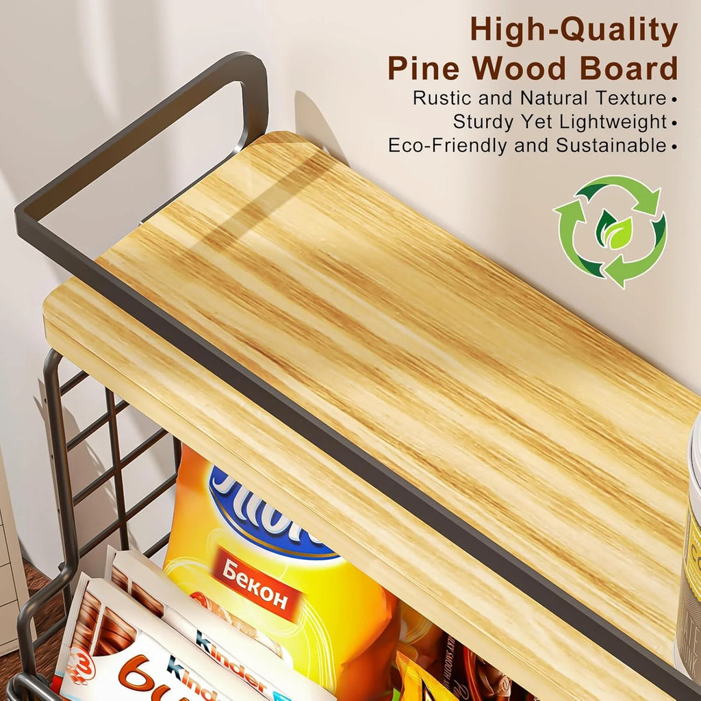 Black 3-Tier Stackable Snack Organizer with Pine Wood Top W44135