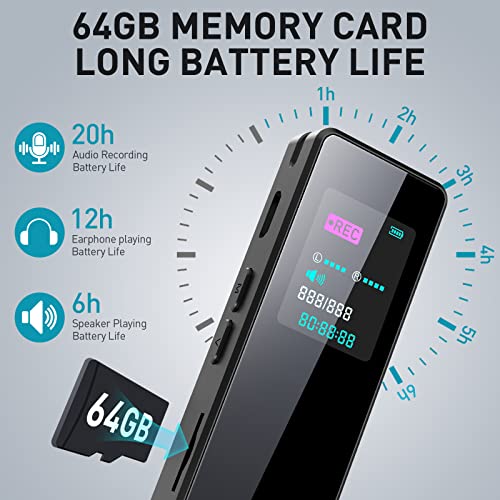 64GB Digital Audio Voice Recorder with Playback, Noise Reduction, MP3 Player O788