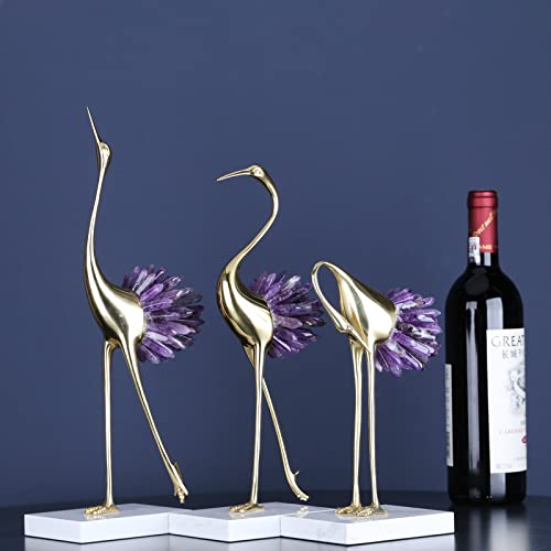 Gold Crane Bird Statues with Crystal Tail Accents N23656