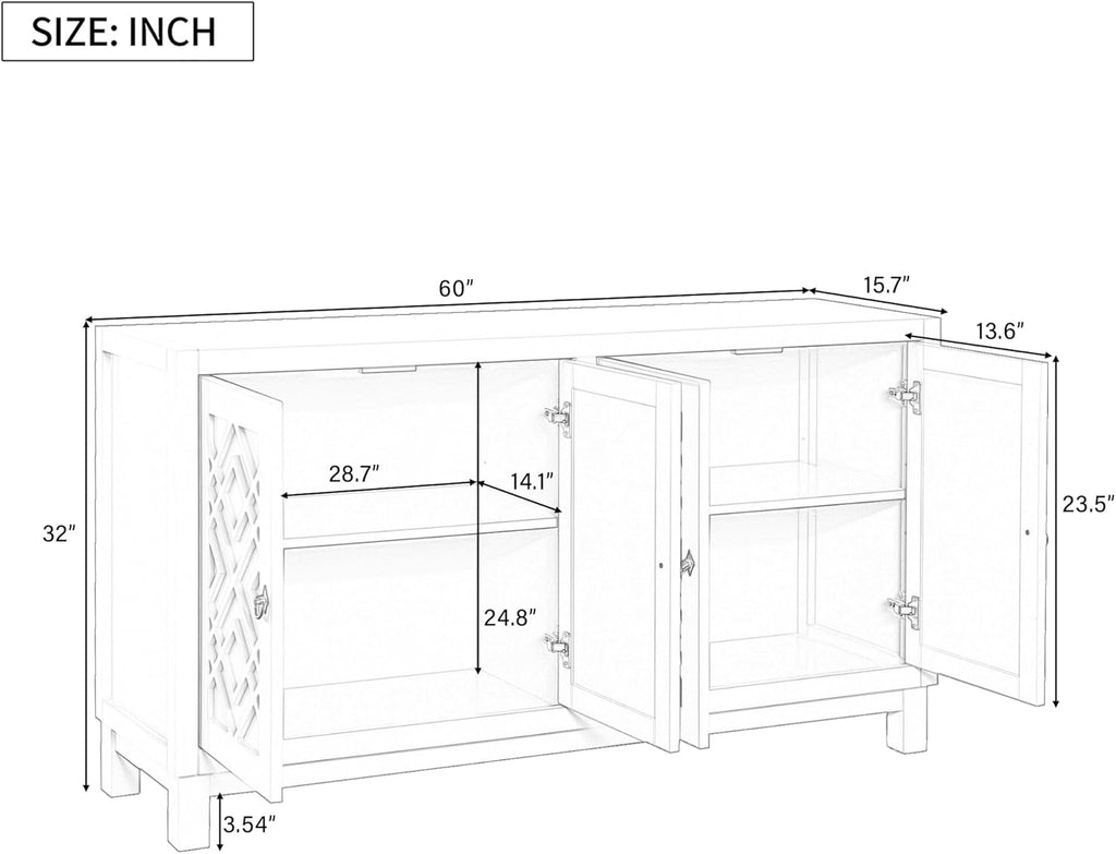 Black 4 Door Storage Cabinet with Pull Ring Handles A86613