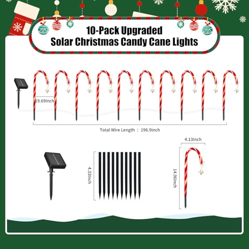 10 Pcs Solar Candy Cane Lights with 100 Led Lights F51485