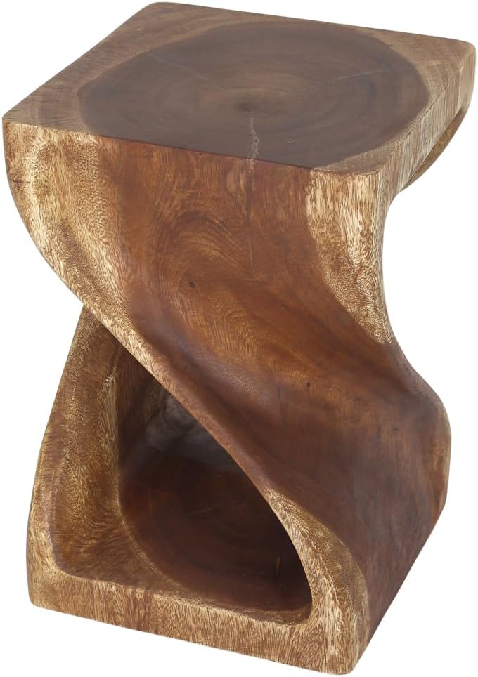 Wood Twist End Table 12 X 12 X 18 in High Walnut Oil I60823