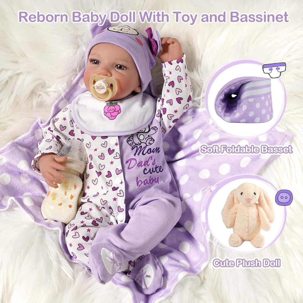 20 Inch Soft Body Realistic Reborn Baby Doll with Bassinet H5046