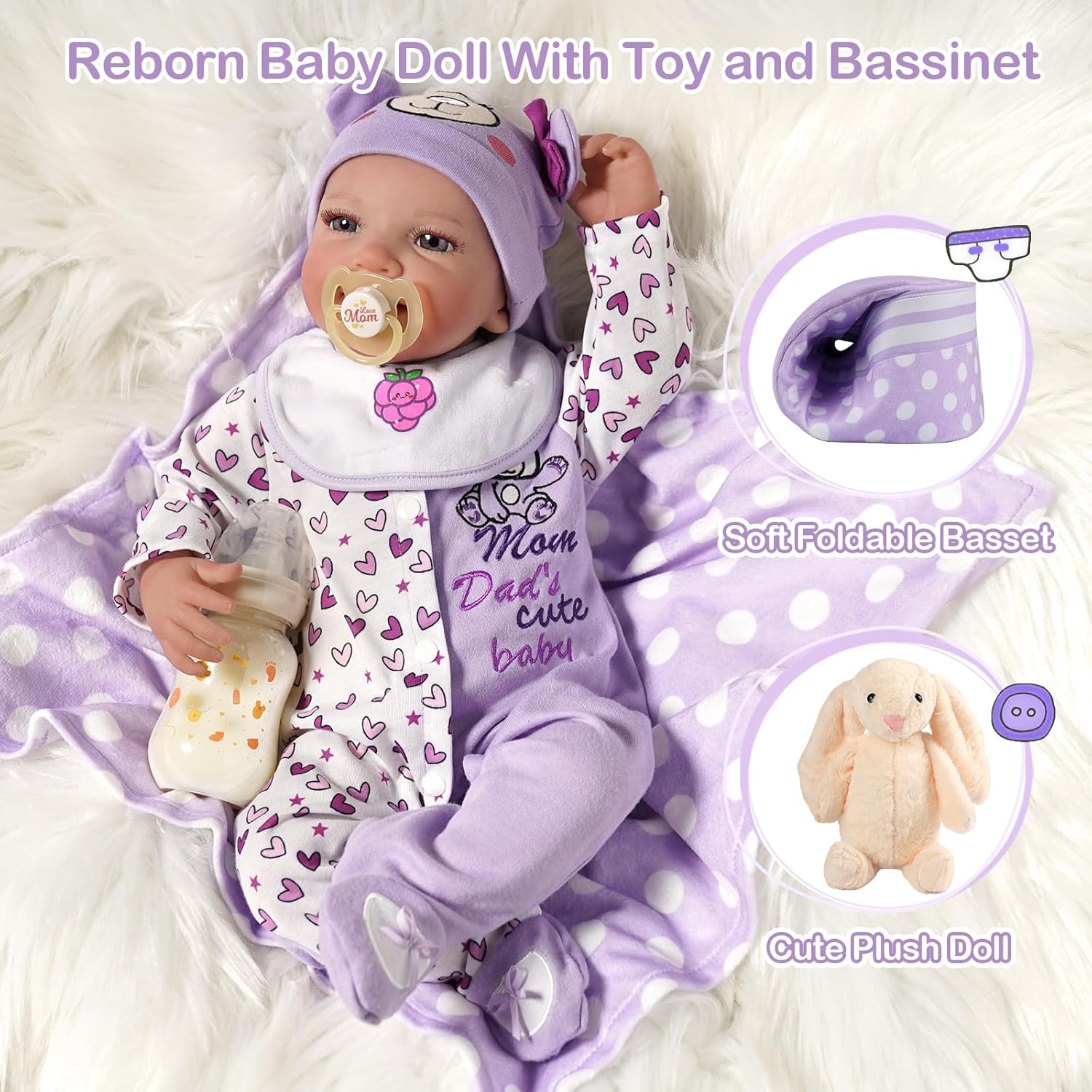 20 Inch Soft Body Realistic Reborn Baby Doll with Bassinet H5046