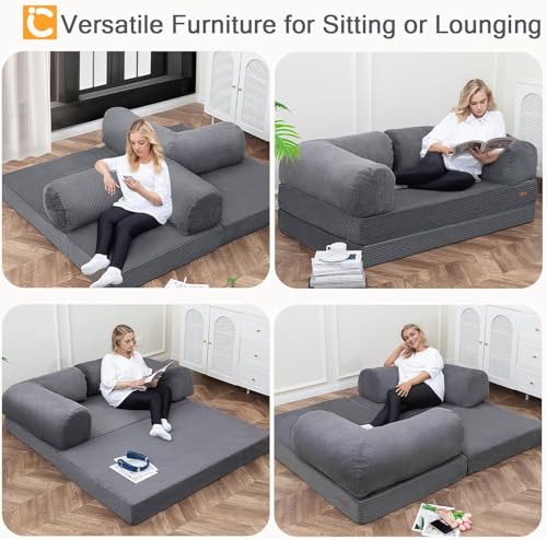 Folding Sofa Bed Corduroy Dark Grey Twin E60542