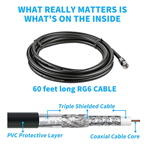 Digital Amplified HDTV Antenna with 60 ft RG6 Coax Cable, 150 Miles Range, 360 Degree Rotation W7363