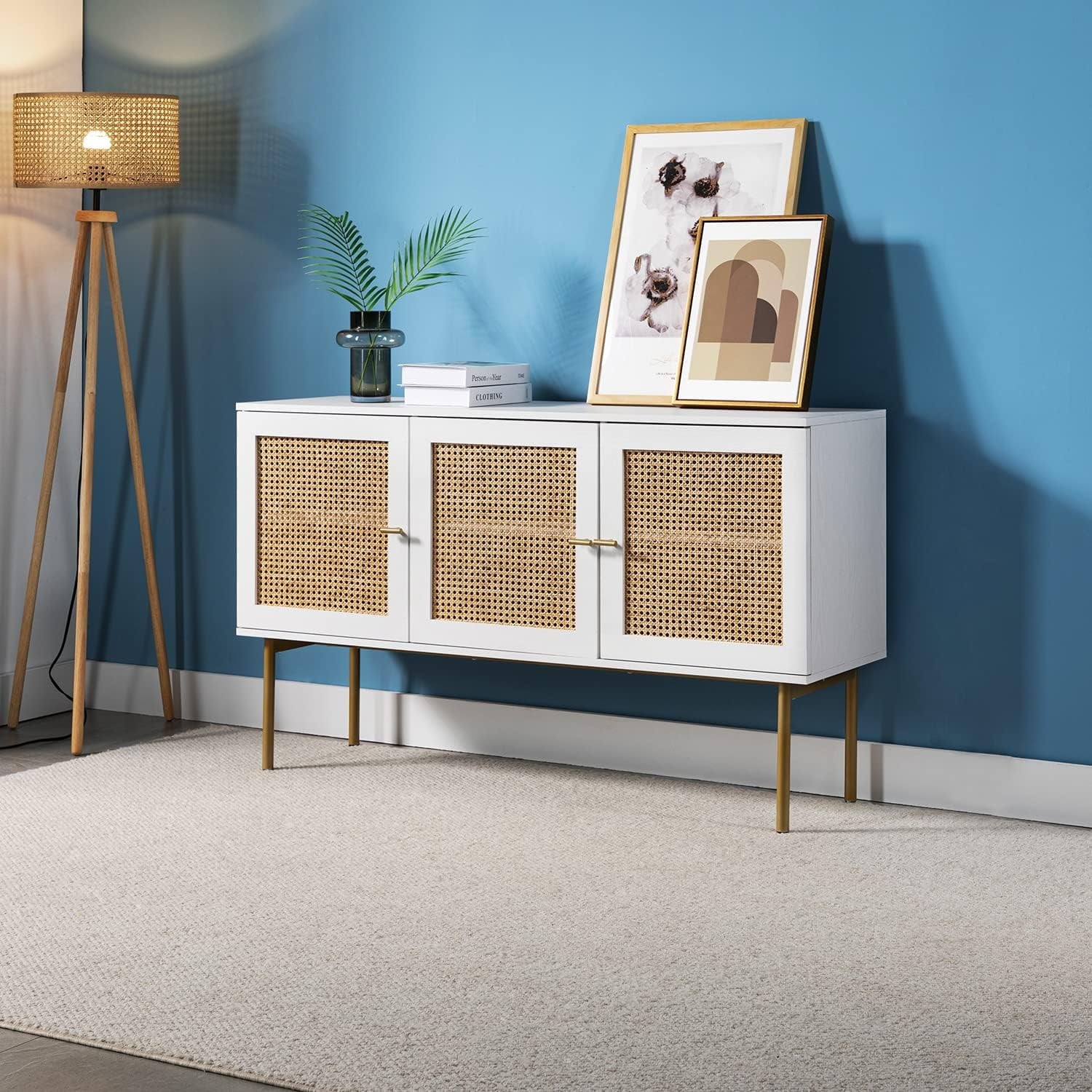 White 3 Door Sideboard Buffet Cabinet with Adjustable Shelves W5374