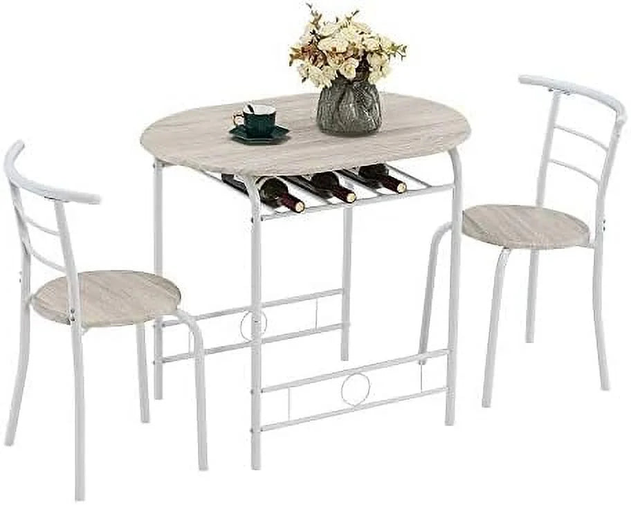 Compact Dining Table Set with Rack (Oak and White) J852