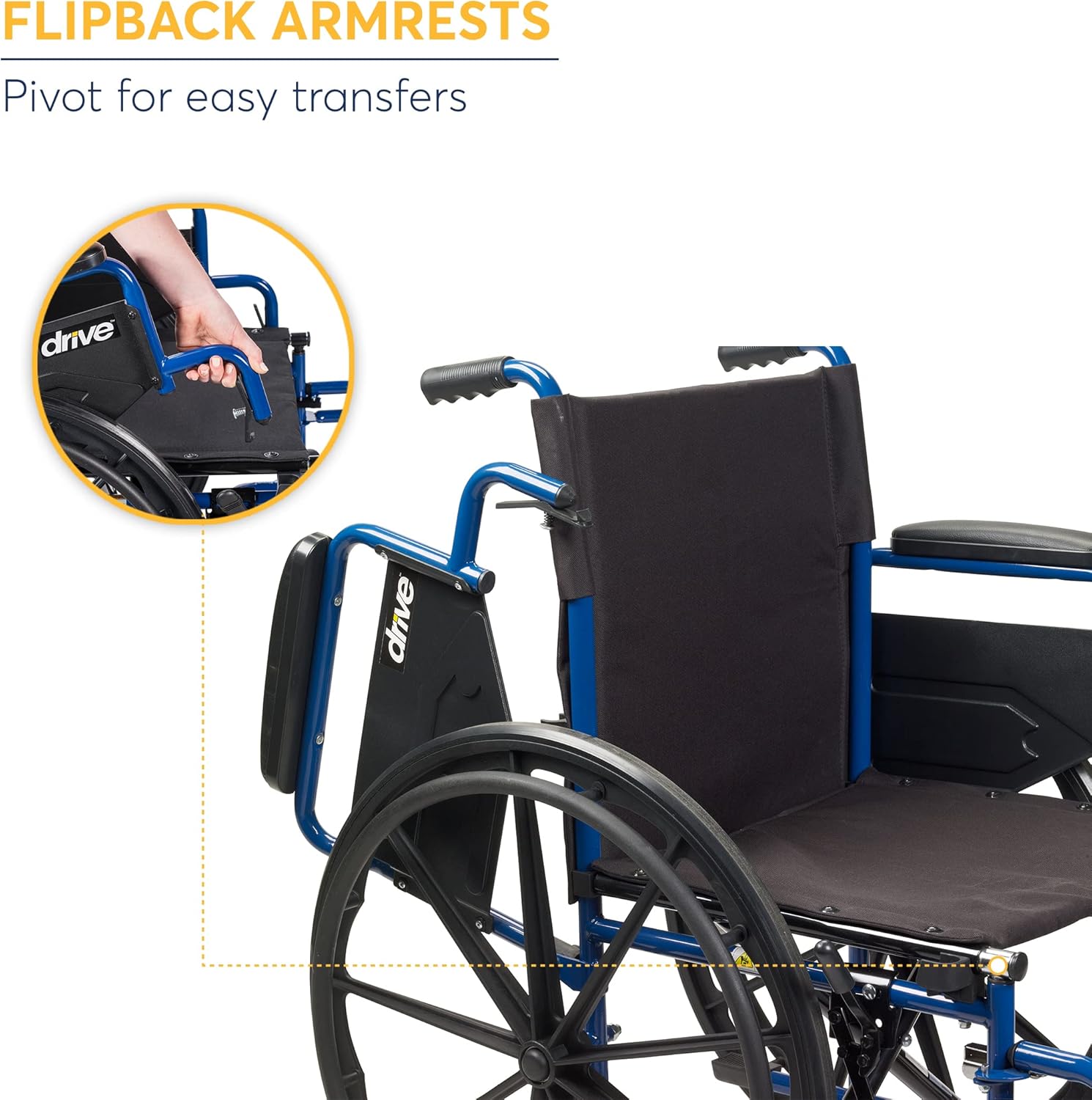 Lightweight Wheelchair with Swing-Away Elevating Leg Rests and Flip-Back Arms E3287