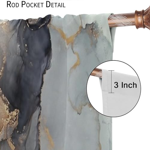 Navy Blue Gold Geometric Marble Curtains, 42x45 Inches Set 2 Panels Q53609