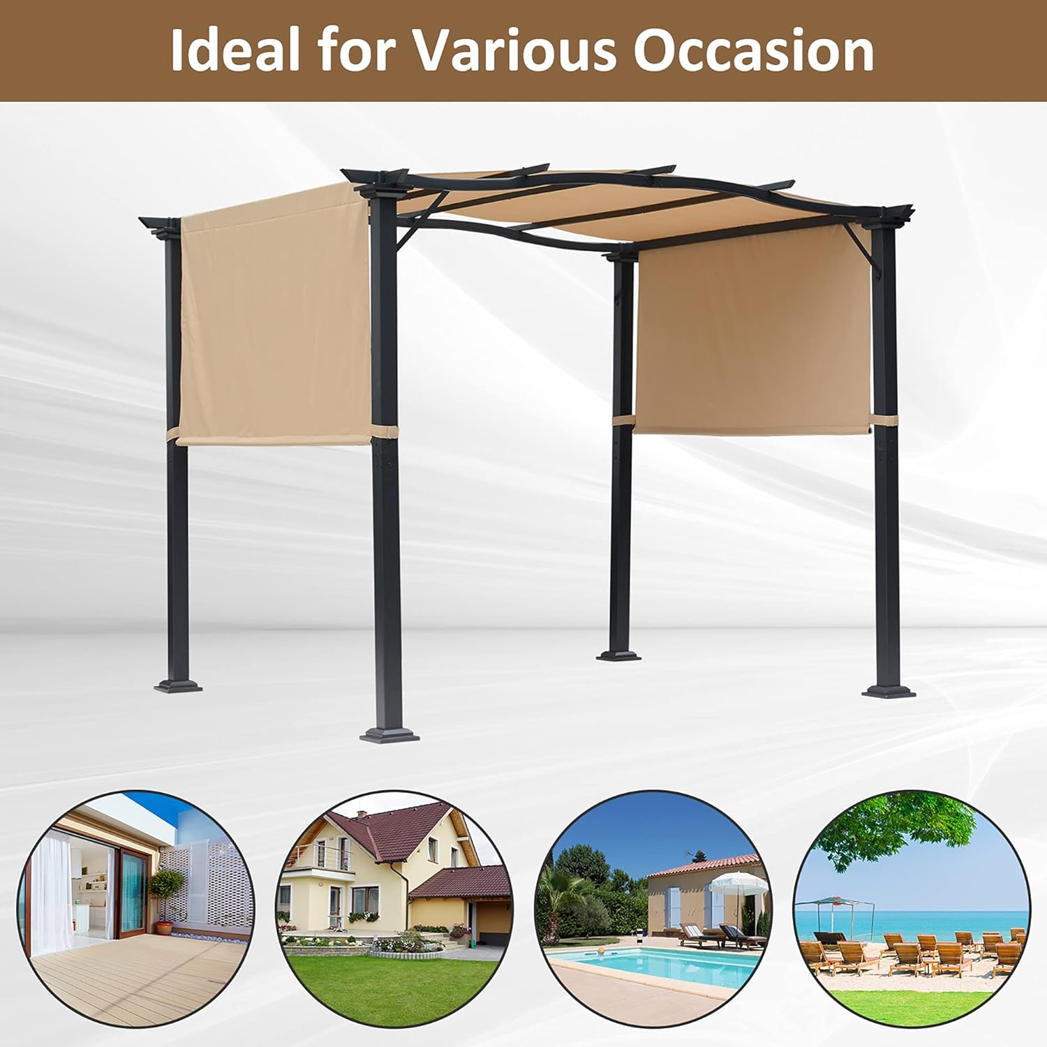 8' x 10' Retractable Canopy Steel Frame Polyester Fabric Gazebo E175