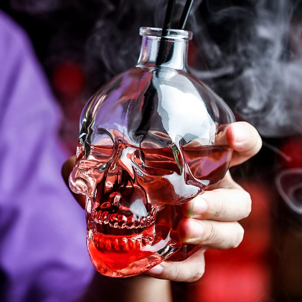 Lead-free Glass Skull Whiskey Bottle With Cork Stopper (400ML) R9808