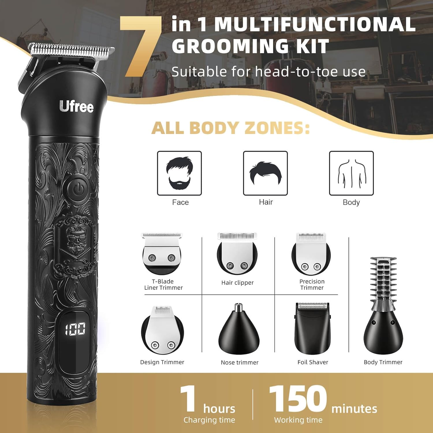 Beard Trimmer Electric Razor Cordless Hair Clippers 7 in 1 Beard Grooming Kit P434124
