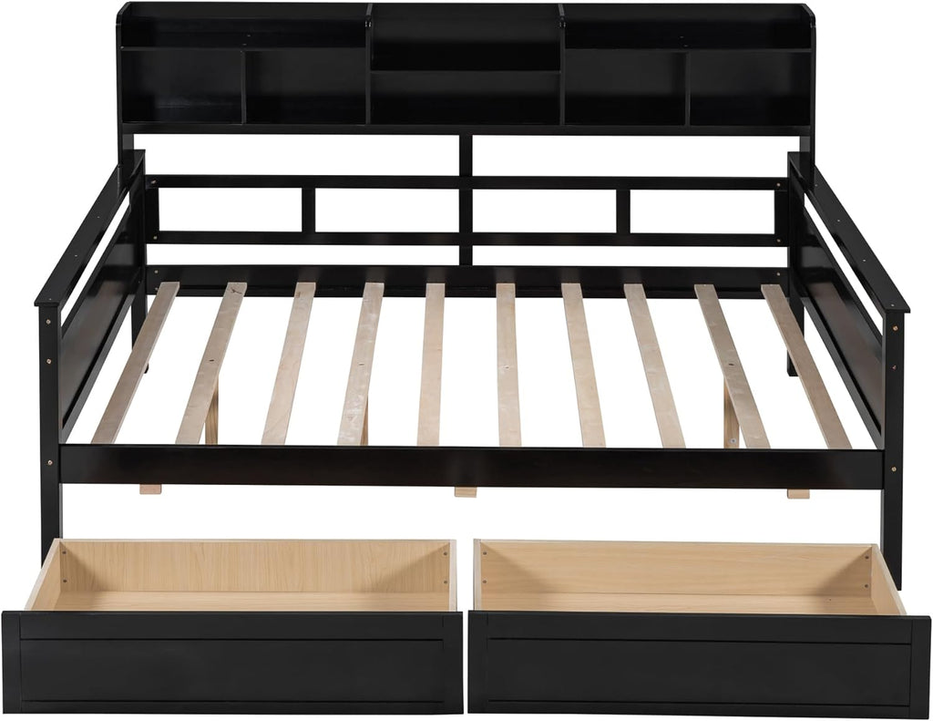 Espresso Full Size Wood Daybed with 2 Storage Drawers L8018