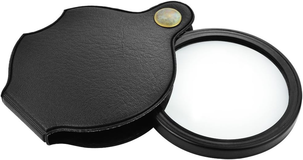 Mini Pocket Magnifying Glass Folding Loupe with Leather Pouch (Black) 60mm Q2134