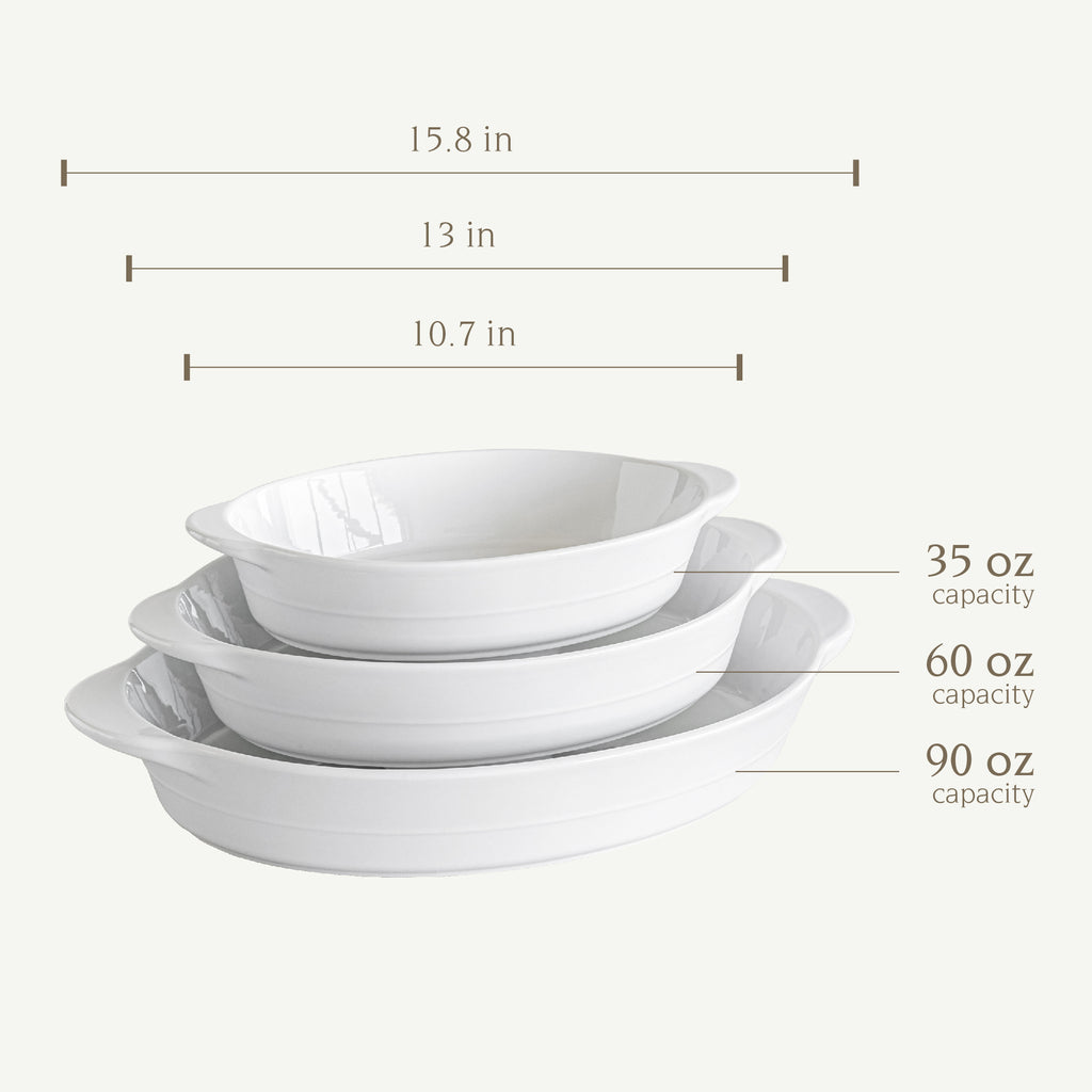 Set of 3 White Porcelain Oval Bakers B211
