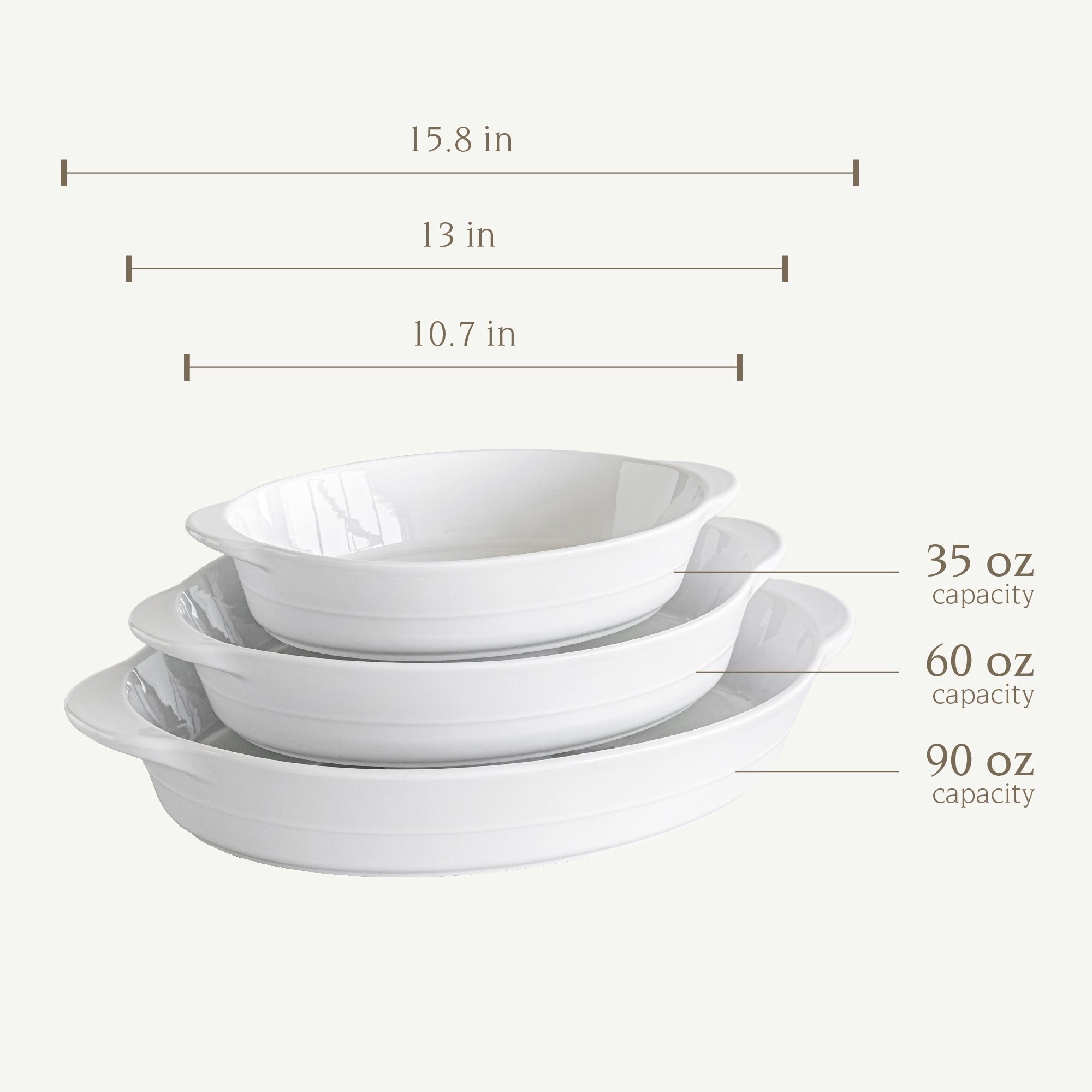 Set of 3 White Porcelain Oval Bakers B211