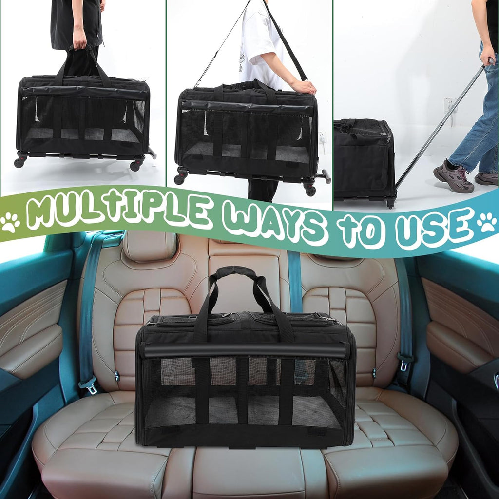 Black Large Rolling Double Compartment Pet Carrier with Wheels X70016