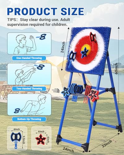 8 Throwing Axes Set with Foldable Plastic Target V57296