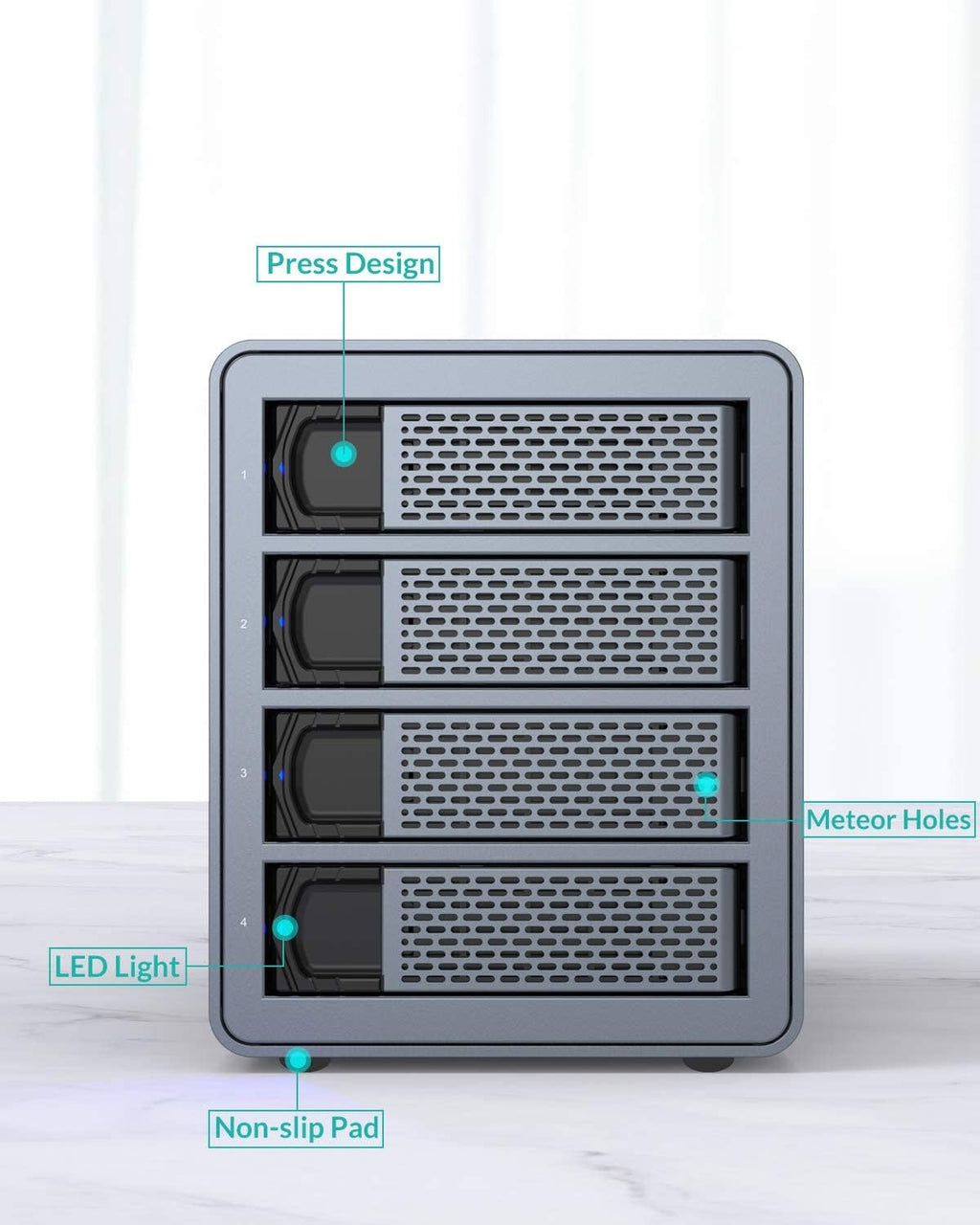 4 Bay Hard Drive Enclosure Aluminum Alloy USB3.0 to SATA3.0 External HDD SSD Storage Enclosure V5408