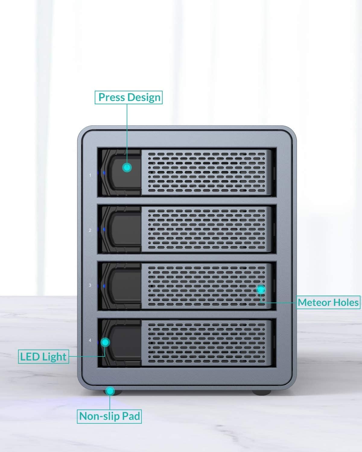 4 Bay Hard Drive Enclosure Aluminum Alloy USB3.0 to SATA3.0 External HDD SSD Storage Enclosure V5408