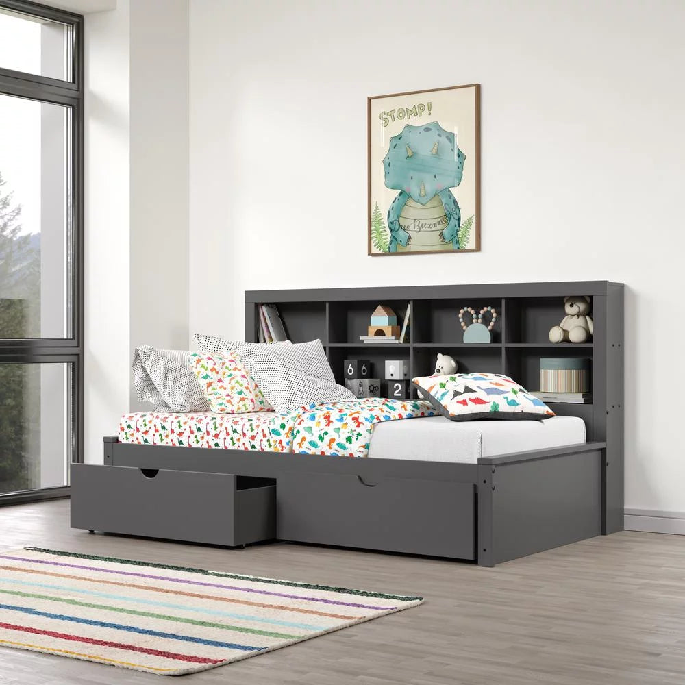 Dark Grey Twin Bookcase Day Bed E559677