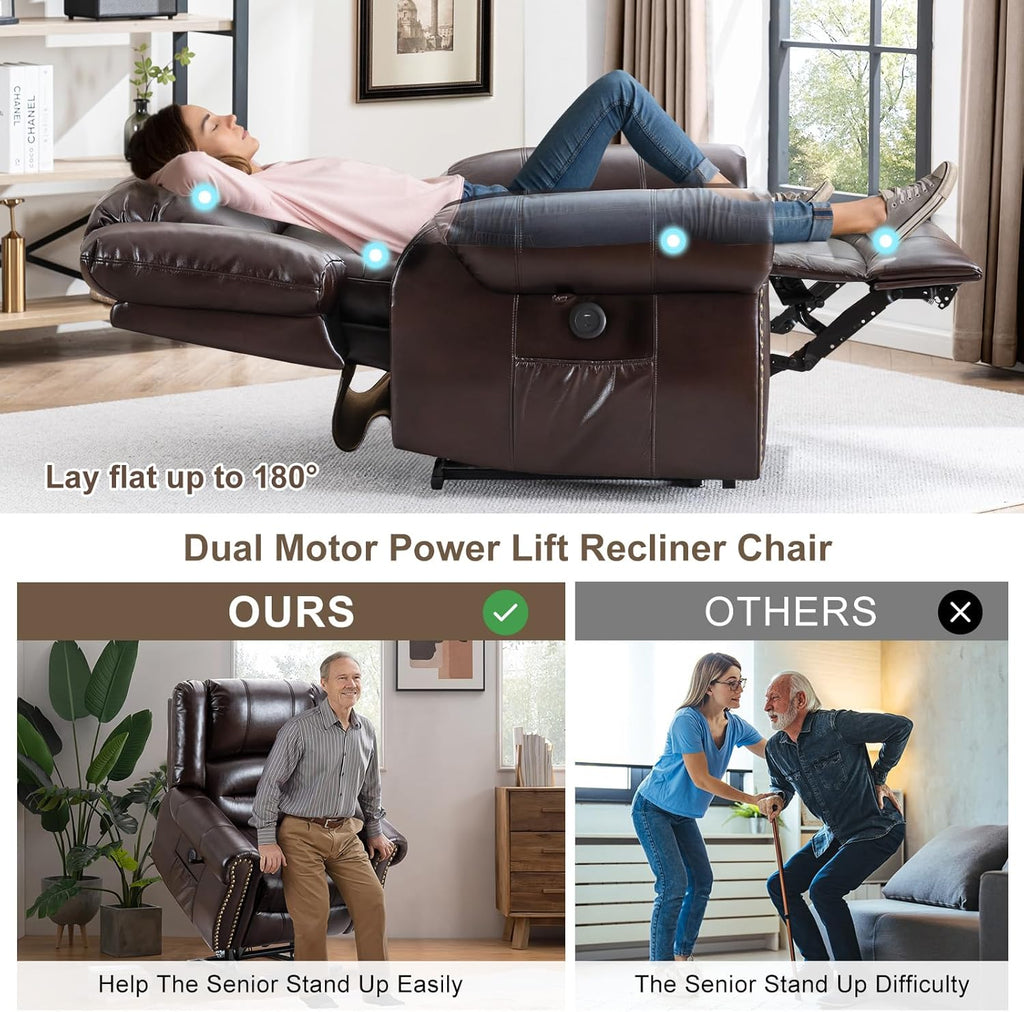Brown Dual Motor Power Lift Recliner Chair with Massage and Heat Y485576