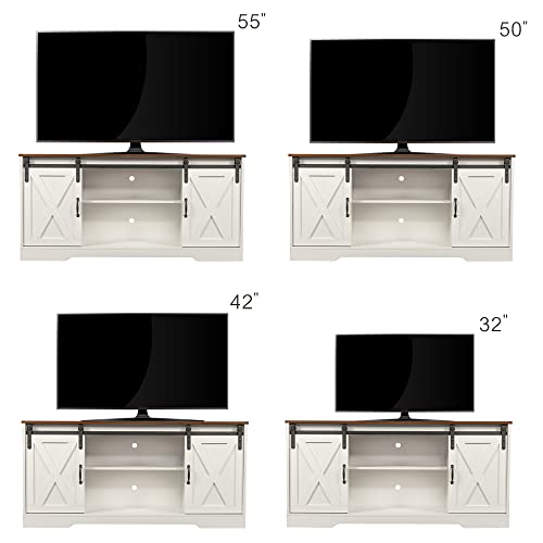 White 59 Inch Wood TV Stand with Sliding Barn Doors F7941