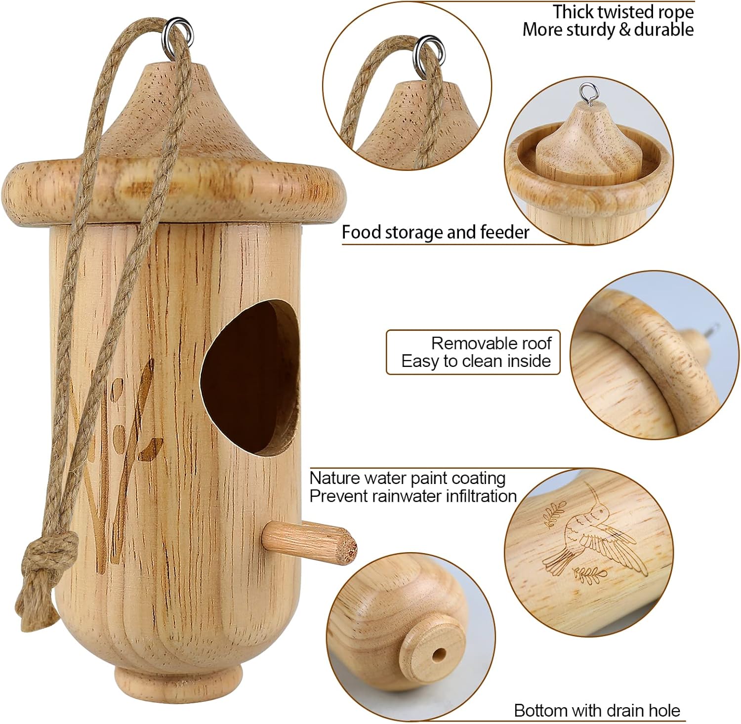 3 Pack Wooden Hummingbird House with Hemp Ropes K46140