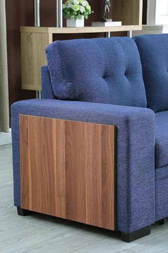 Blue Linen L Shaped Sectional Sofa with Pull Out Bed and Storage Chaise A474041