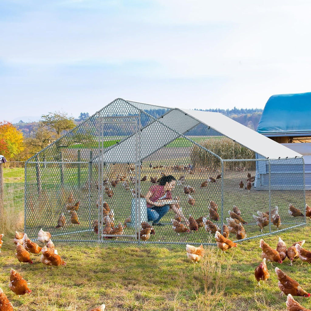 Large Metal Chicken Coop with Waterproof Cover T6903