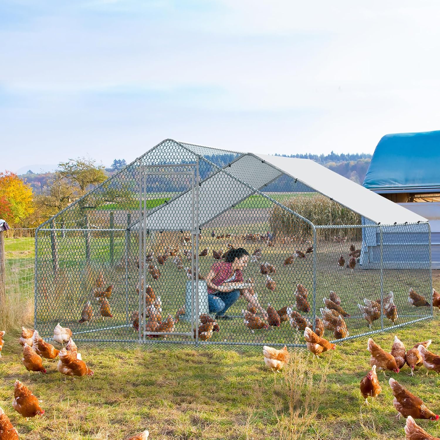 Large Metal Chicken Coop with Waterproof Cover T6903