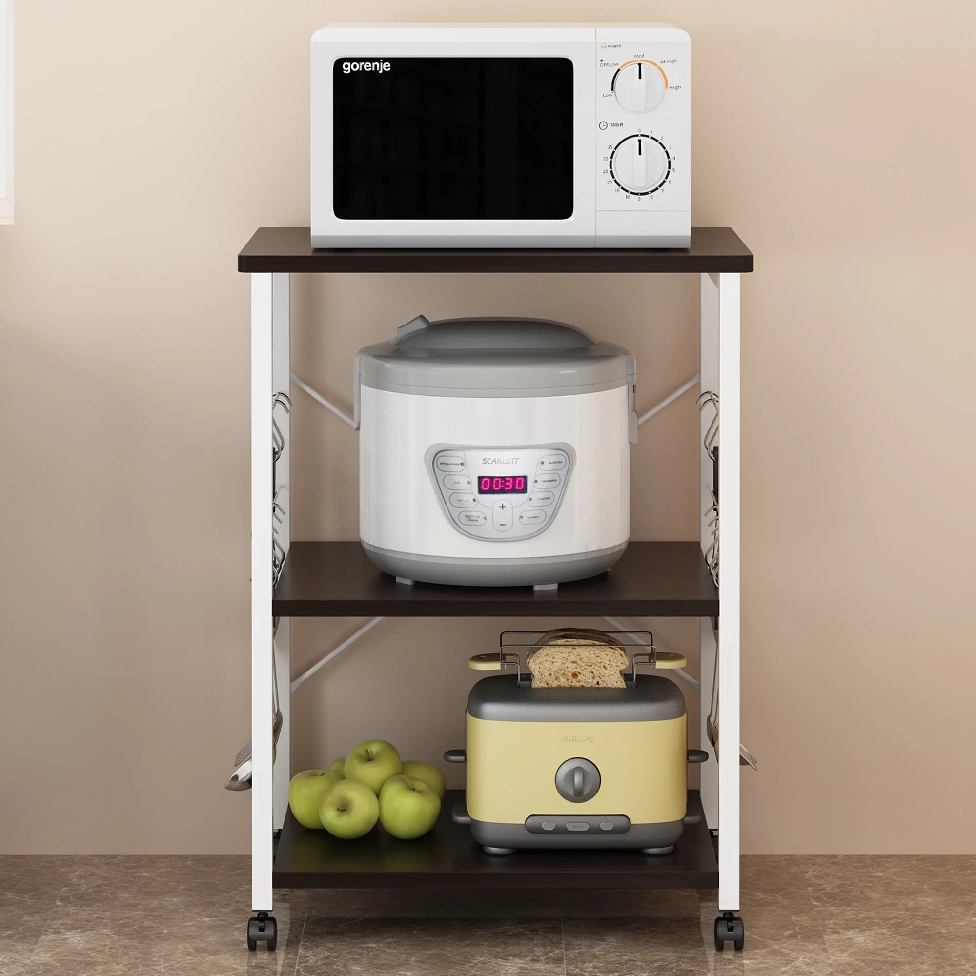 3-Tier Rolling Kitchen Cart with Microwave Stand Q384203