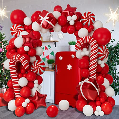 Christmas Balloon Garland Arch Kit With Red White Candy Gift Box Star Balloons M6466