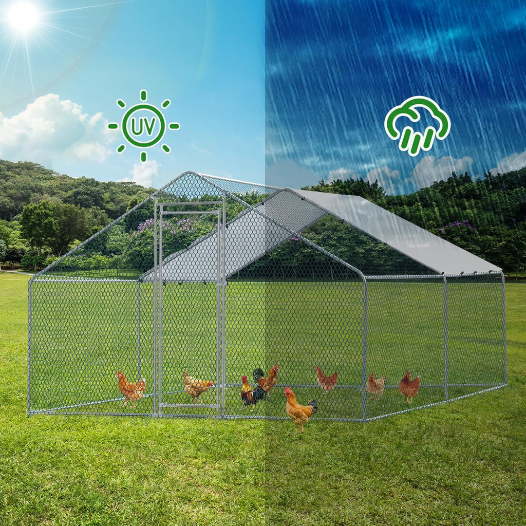 Large Metal Chicken Coop with Waterproof Cover T6903