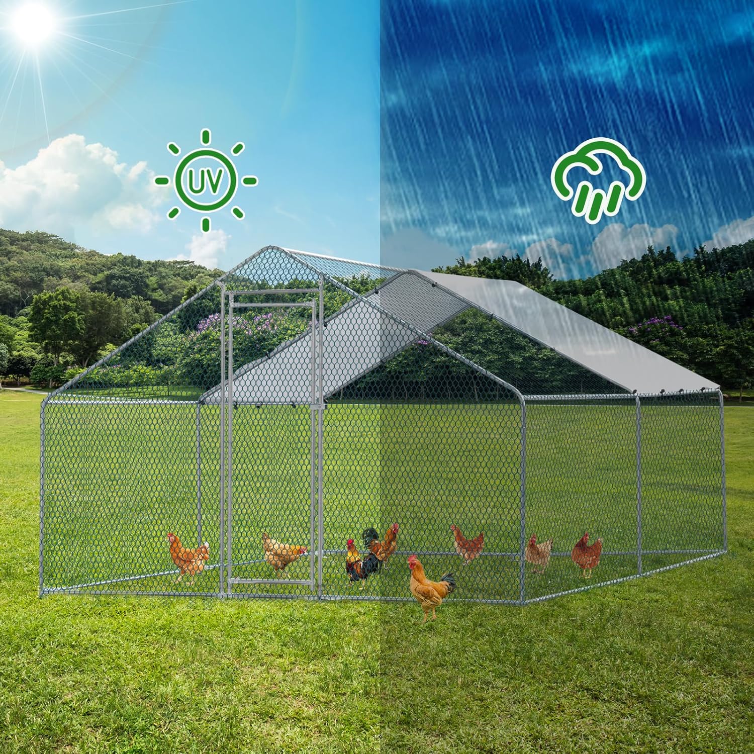 Large Metal Chicken Coop with Waterproof Cover T6903