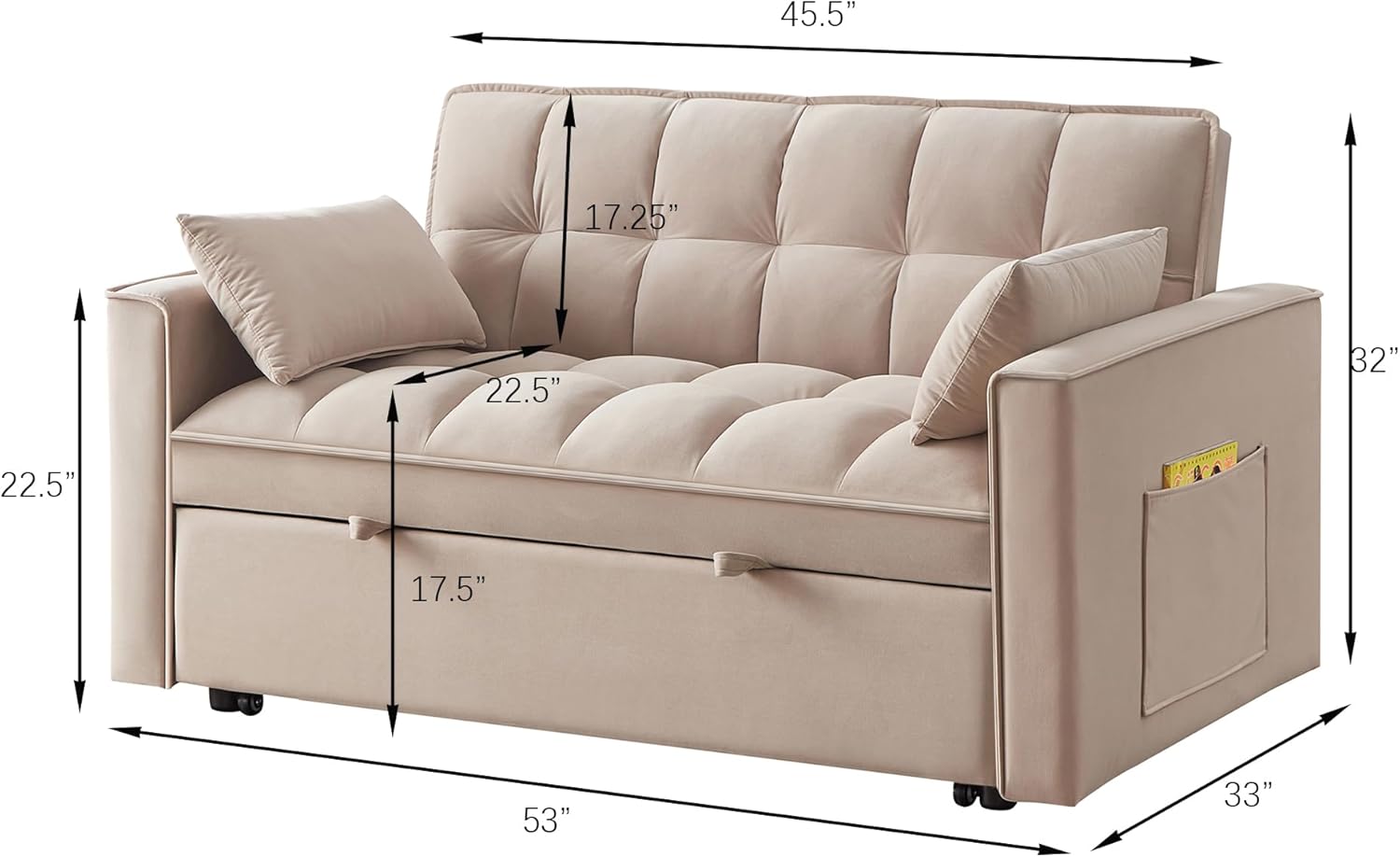 3 in 1 Multi-Functional Futon Loveseat Pull Out Couch Bed with Adjustable Backrest and Pillows L621469