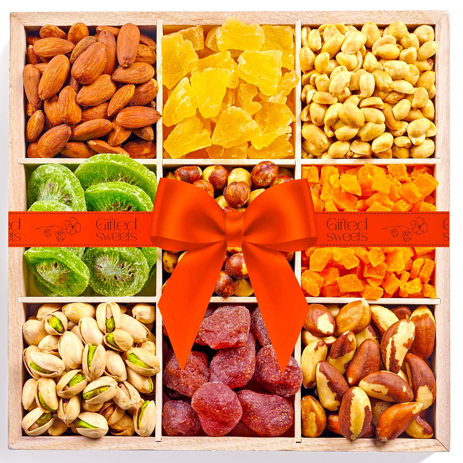 9 Varieties of Fruits & Nuts in Reusable Wooden Crate N1125