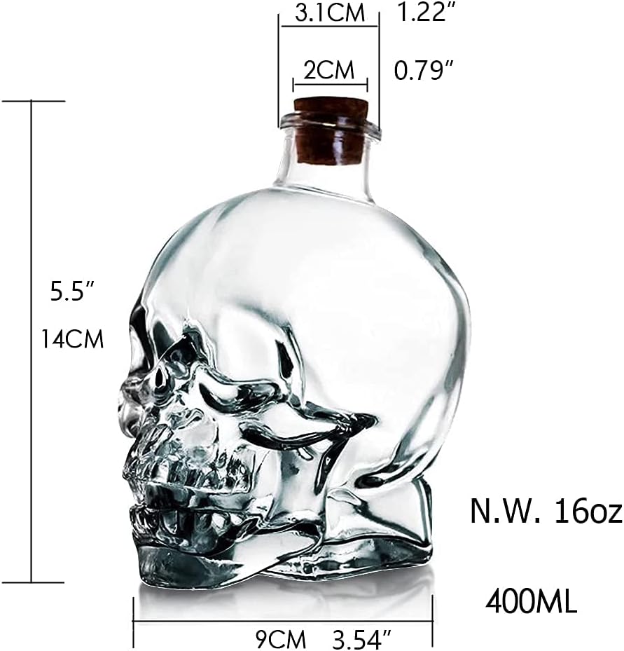 Lead-free Glass Skull Whiskey Bottle With Cork Stopper (400ML) R9808