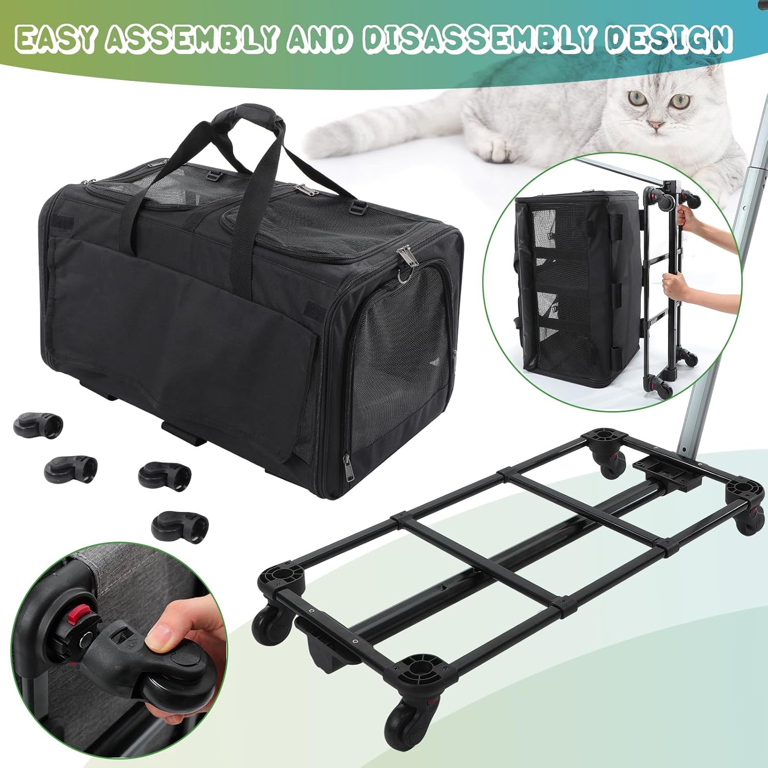 Black Large Rolling Double Compartment Pet Carrier with Wheels X70016