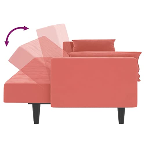 Pink Velvet 2-Seater Sofa Bed with Two Pillows N425
