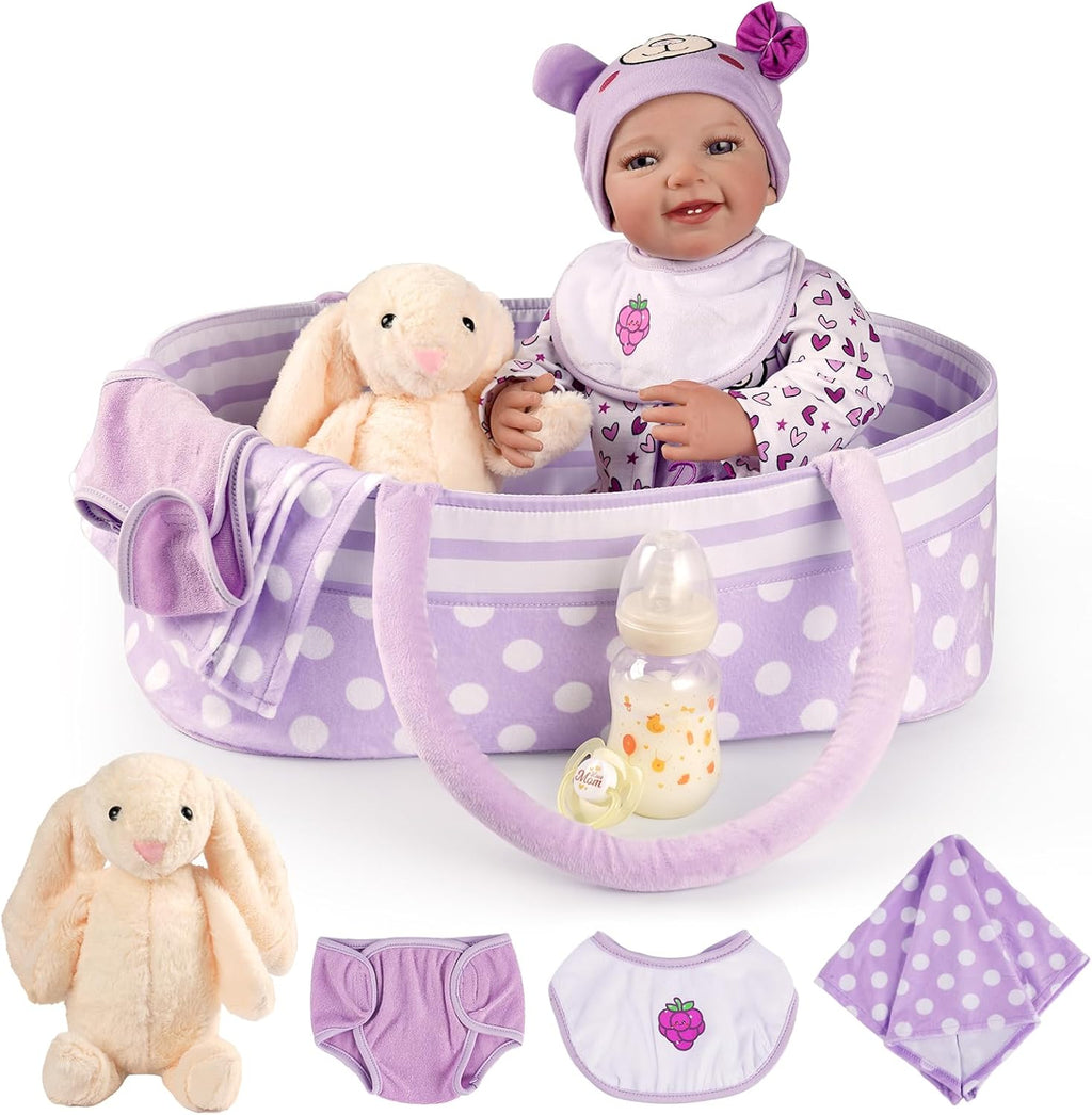20 Inch Soft Body Realistic Reborn Baby Doll with Bassinet H5046