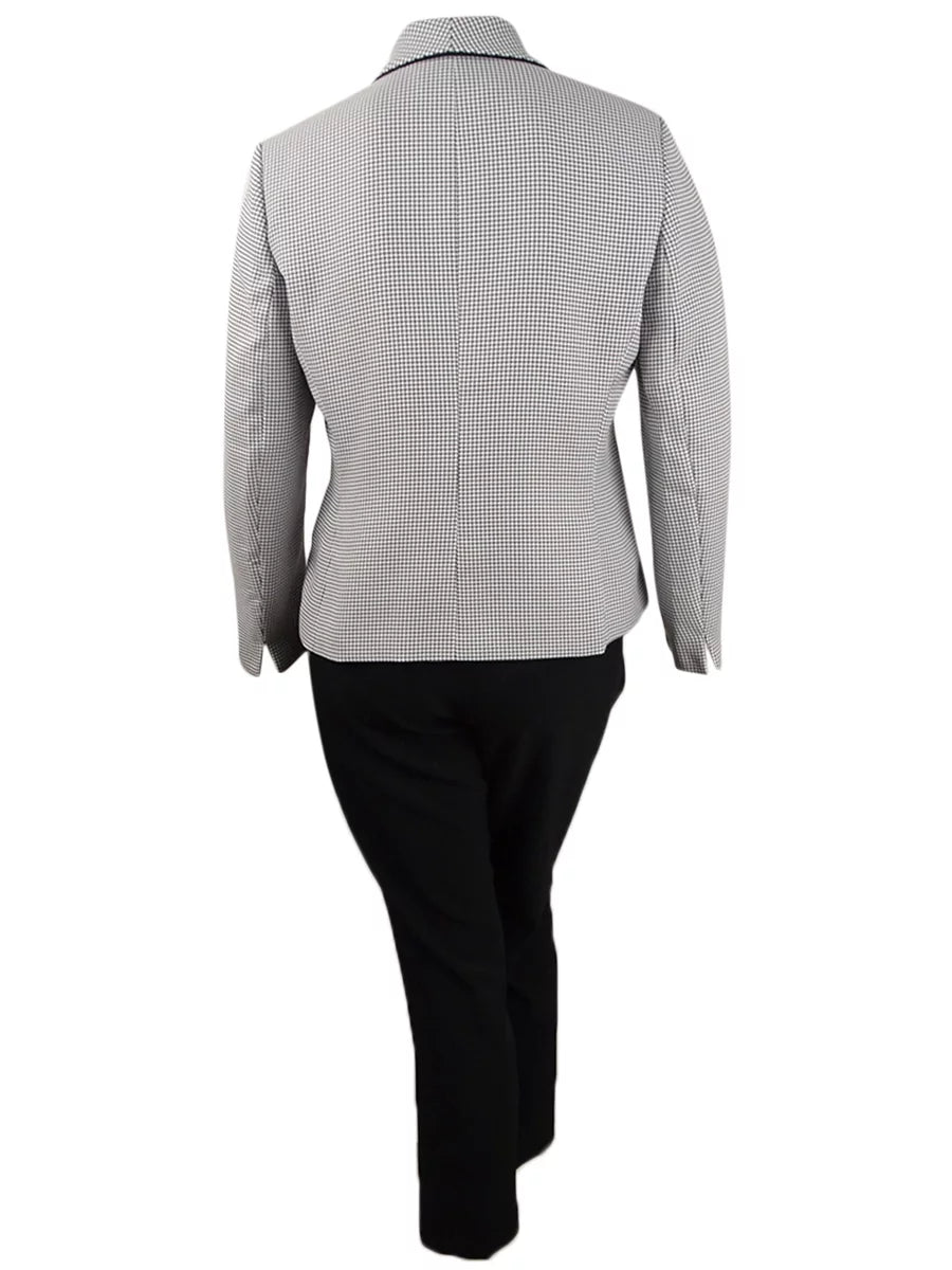 Women's Petite Contrast-Jacket Pantsuit (4P, Ivory/Black) A1351