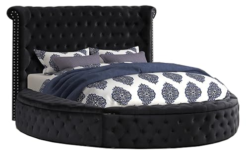 Circle Velvet Tufted Upholstered Platform Storage Bed (Cream, California King) U396