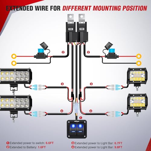 LED Light Bar Wiring Harness Kit 2 Leads 12V On Off Switch Power Relay Blade Fuse for Off Road Lights Work Light Black D816